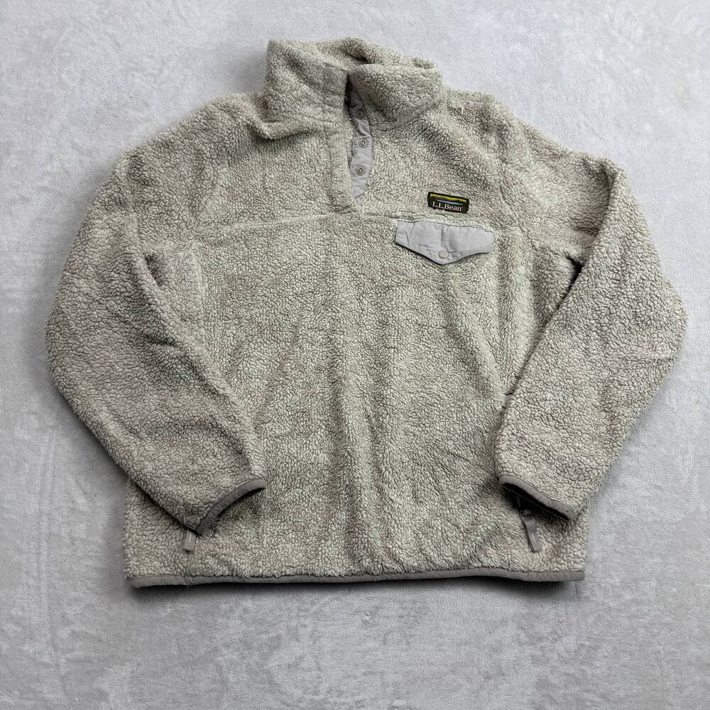 L.L. Bean Mountain Pile Fleece Men's Grey Pullover Jacket Size L Snap Pocket